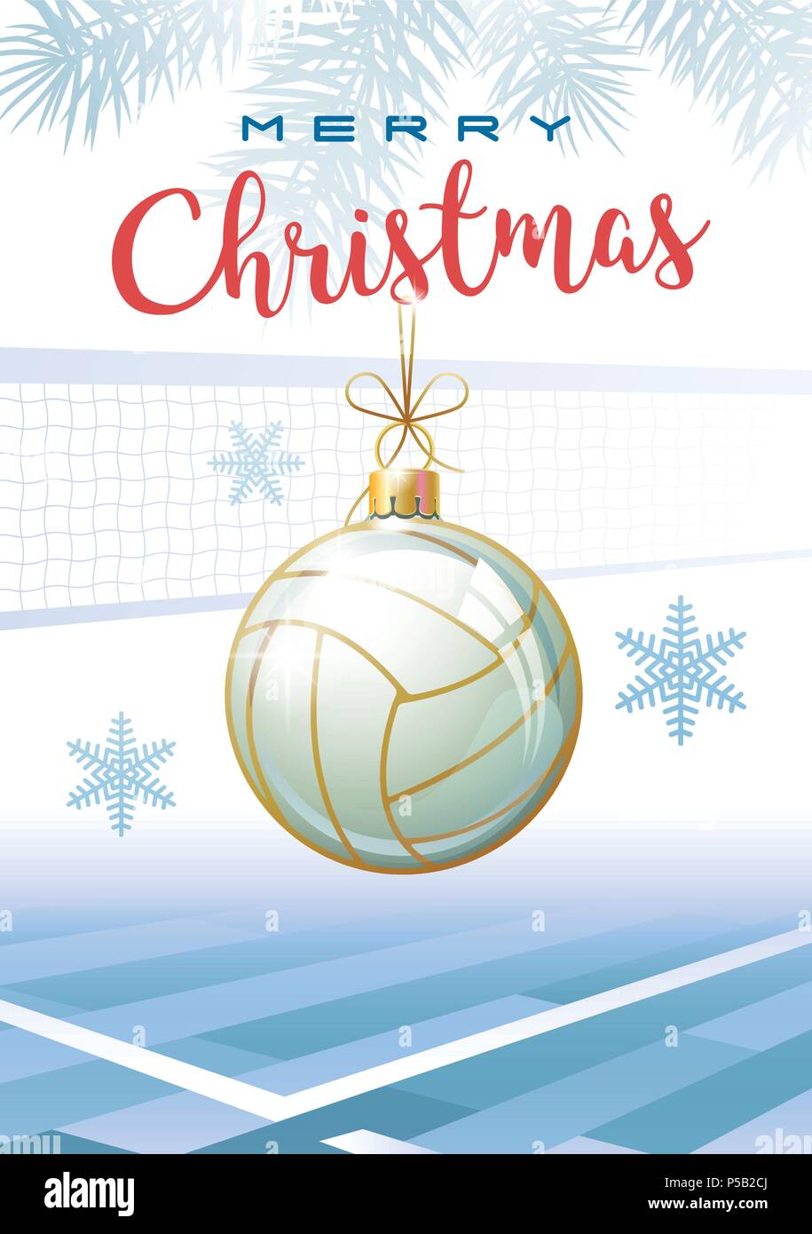 Auguri di Buon Natale. Sport biglietto di auguri. Bianco realistico volley ball nella forma di una palla di Natale. Illustrazione Vettoriale. Illustrazione Vettoriale