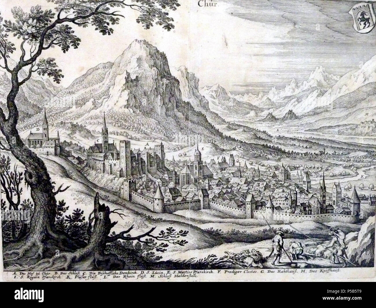N/A. de:Chur 1655, Kupferstich von Matthäus Merian; 10,1 x 14,9cm . 1655. Matthäus Merian, caricare da Adrian Michael 346 Chur 1655 Foto Stock