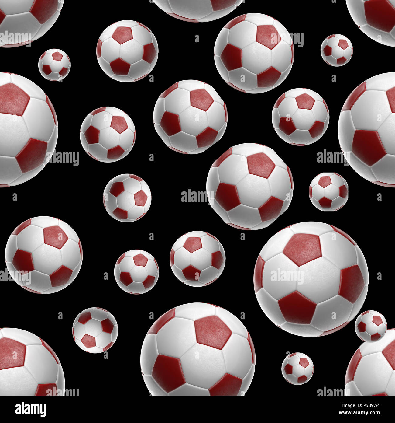 Soccer-sfere isolati su sfondo nero seamless pattern 3d illustrazione Foto Stock