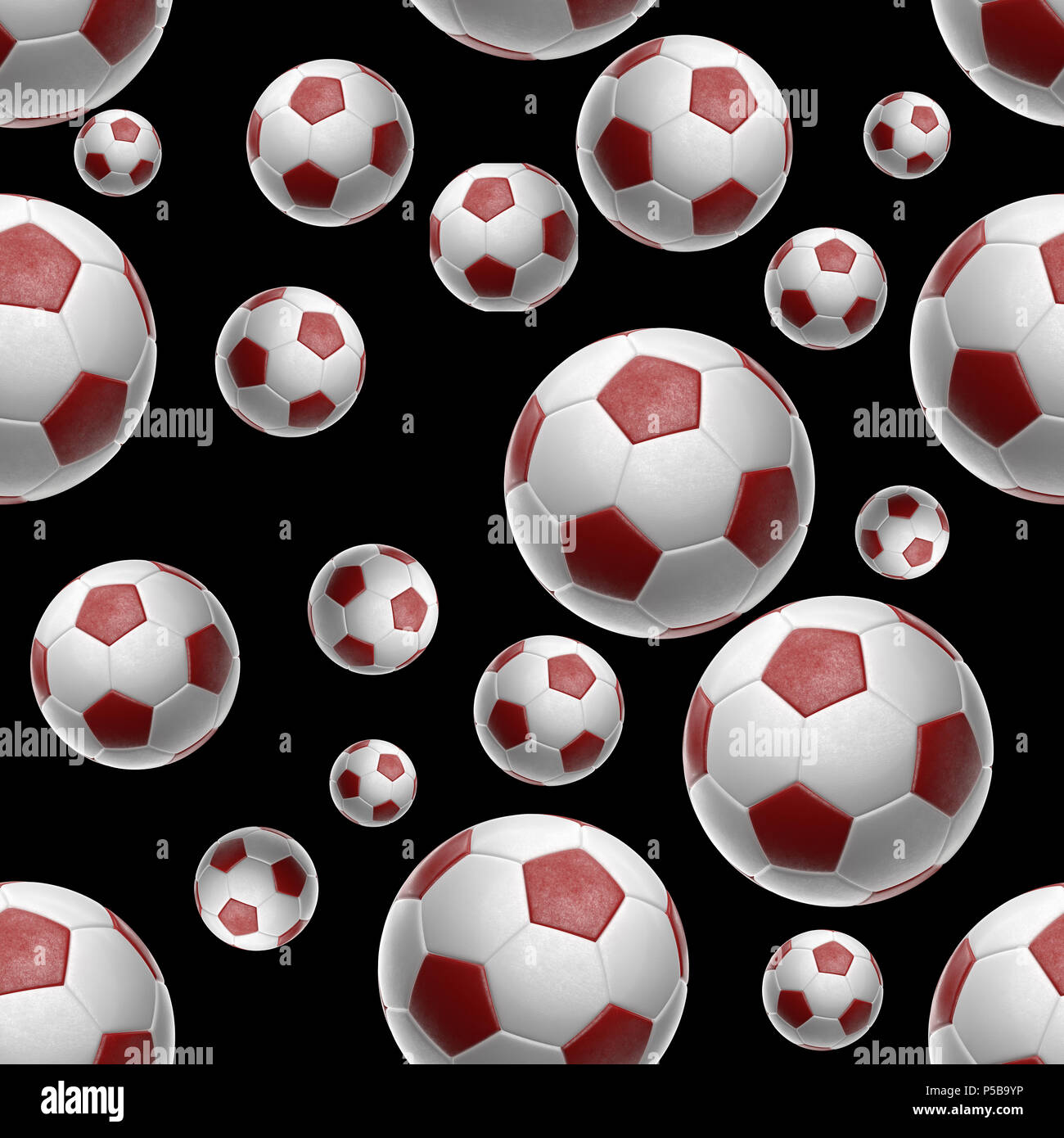 Soccer-sfere isolati su sfondo nero seamless pattern 3d illustrazione Foto Stock
