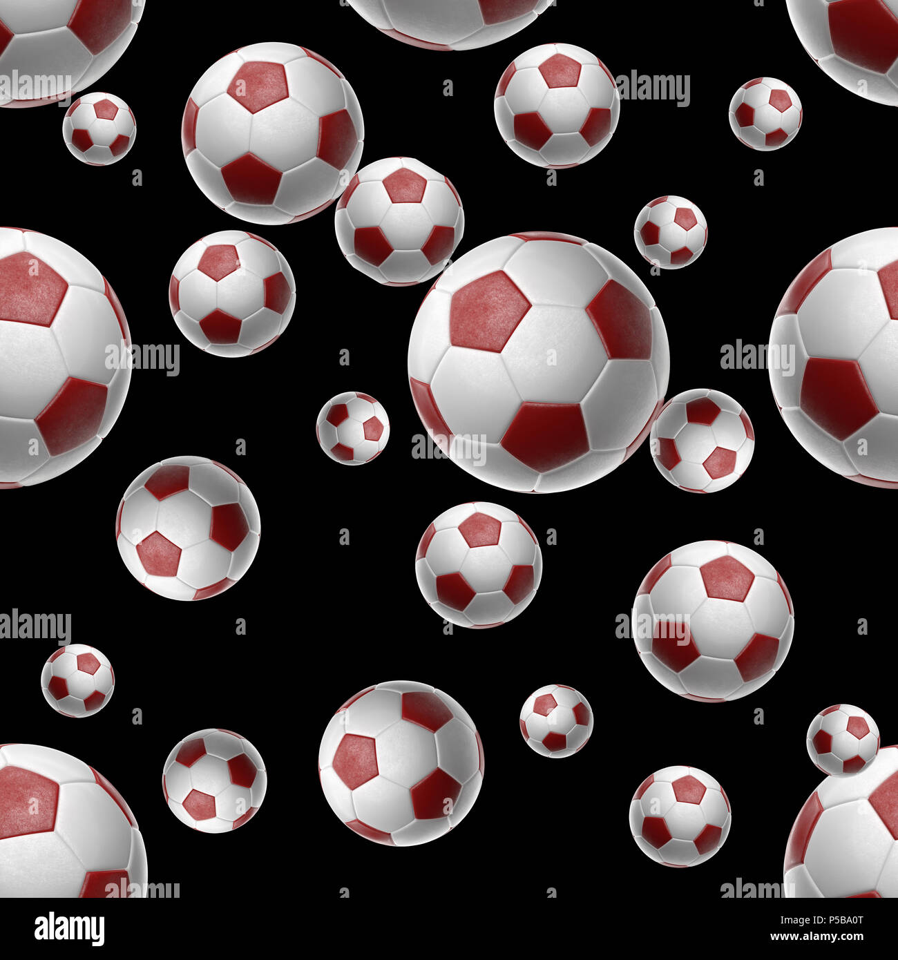 Soccer-sfere isolati su sfondo nero seamless pattern 3d illustrazione Foto Stock
