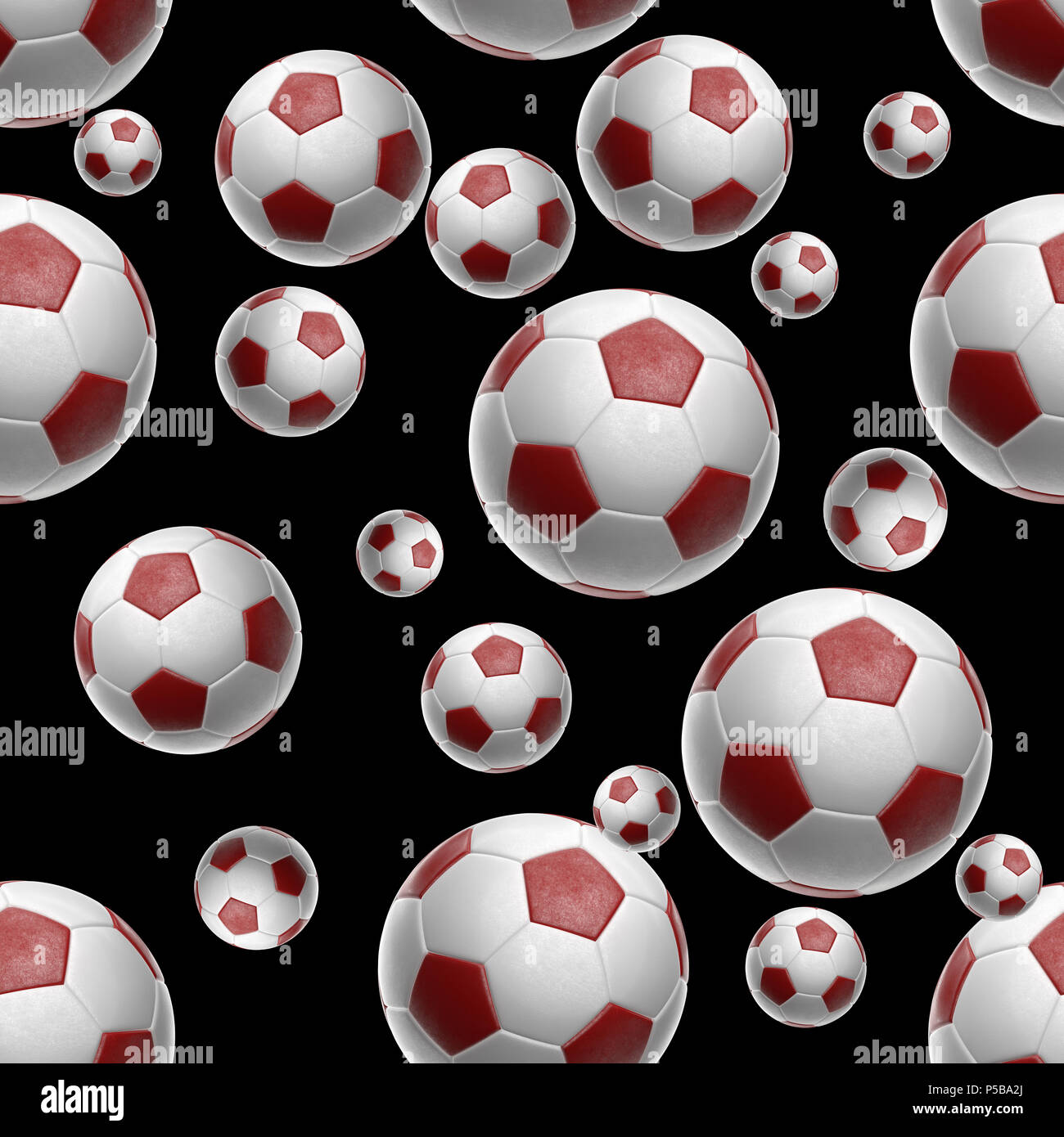 Soccer-sfere isolati su sfondo nero seamless pattern 3d illustrazione Foto Stock