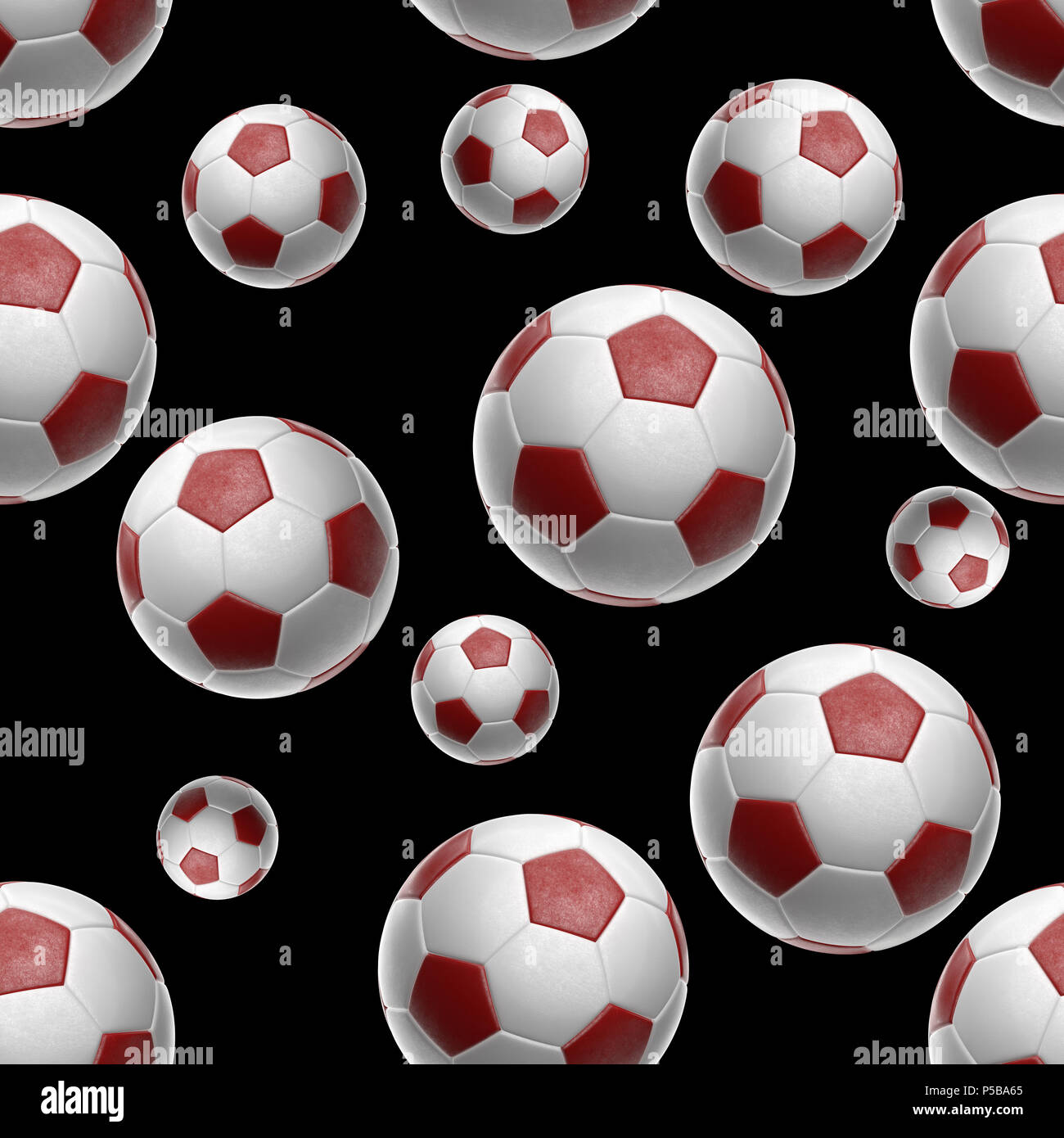 Soccer-sfere isolati su sfondo nero seamless pattern 3d illustrazione Foto Stock