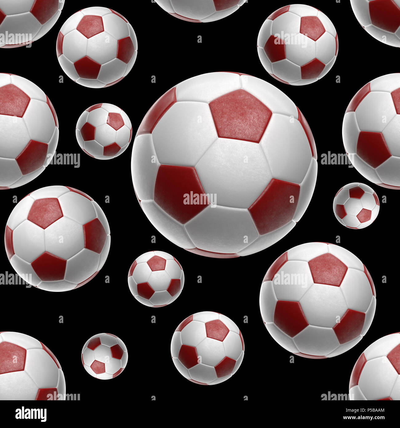 Soccer-sfere isolati su sfondo nero seamless pattern 3d illustrazione Foto Stock