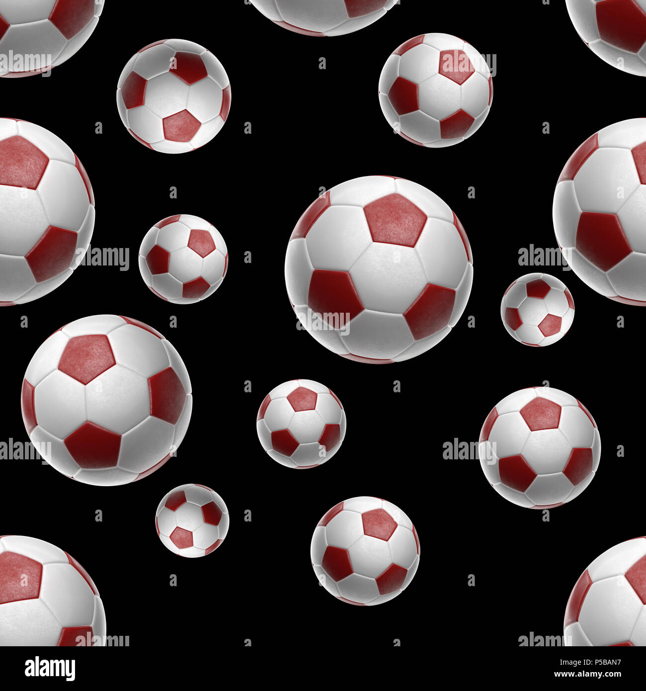 Soccer-sfere isolati su sfondo nero seamless pattern 3d illustrazione Foto Stock