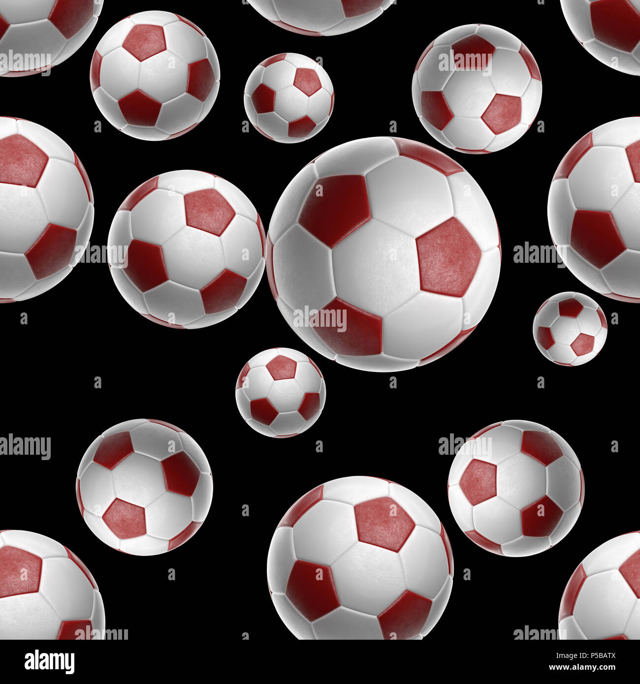 Soccer-sfere isolati su sfondo nero seamless pattern 3d illustrazione Foto Stock