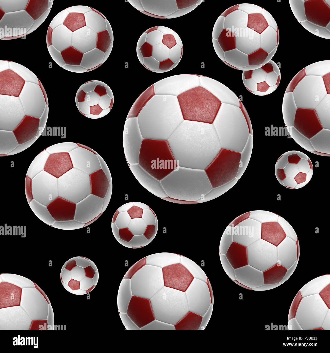 Soccer-sfere isolati su sfondo nero seamless pattern 3d illustrazione Foto Stock