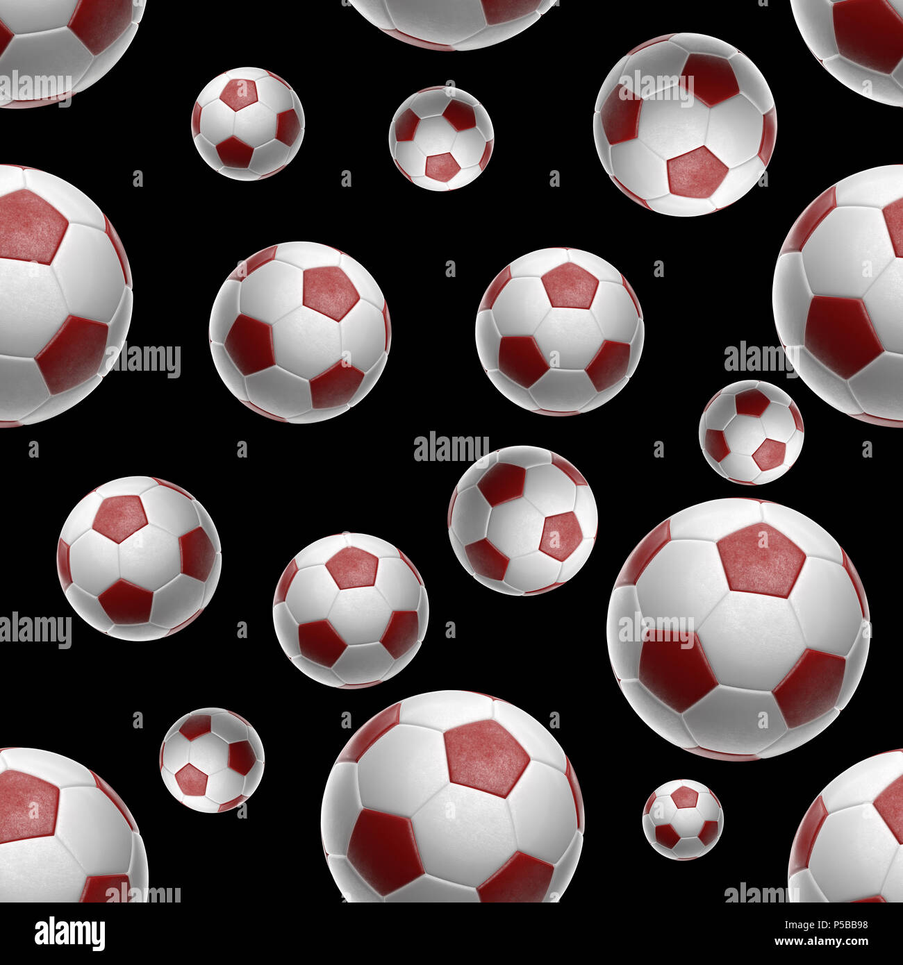 Soccer-sfere isolati su sfondo nero seamless pattern 3d illustrazione Foto Stock