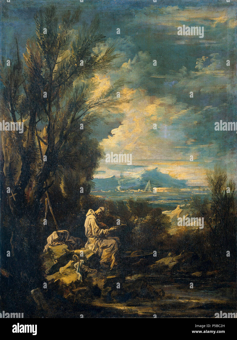Paesaggio con San Bruno 1700 - 1749. N/A 80 Alessandro Magnasco - Landschap met de heilige Bruno Foto Stock