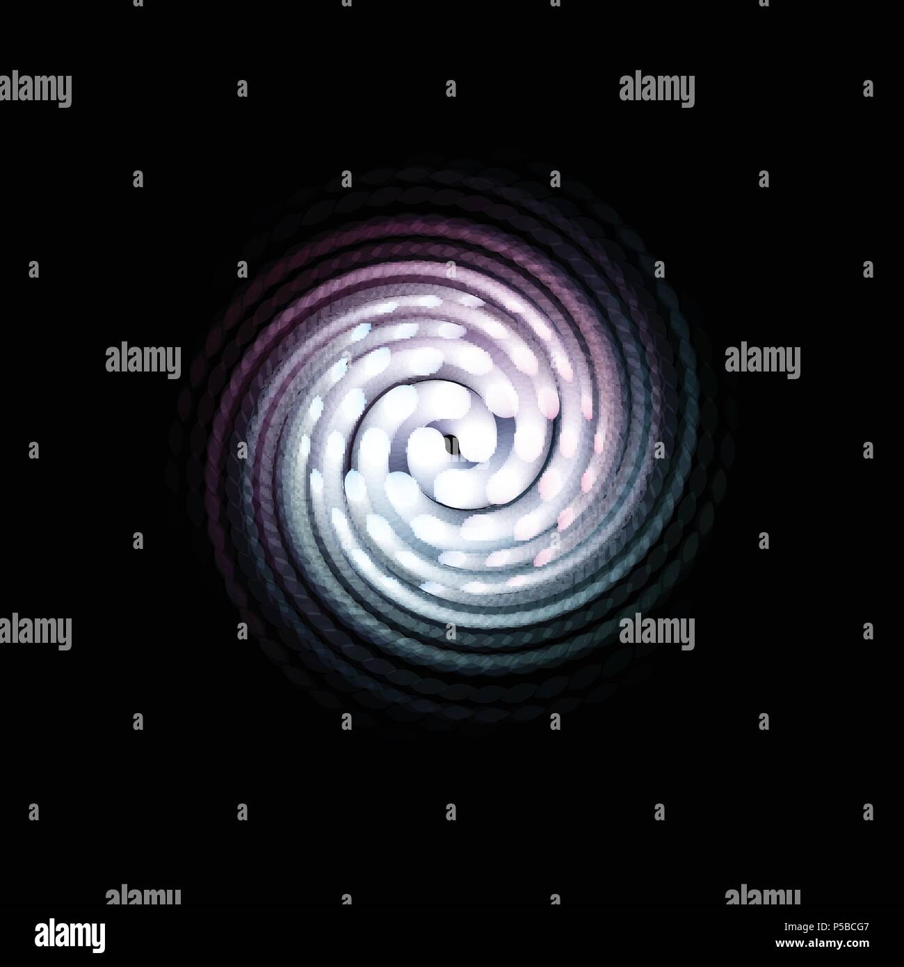 Galassia a spirale, astratto imbuto colorato, la magia di rotazione forma, uragano segno di movimento. Round punti attorcigliati logo. Abstract isolato illustrazione vettoriale su sfondo nero. Illustrazione Vettoriale