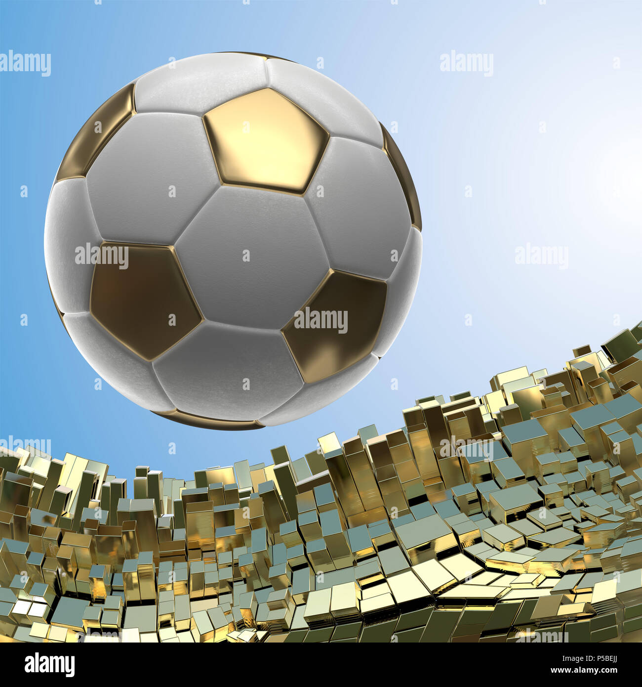 Soccer-sfere isolate su golden sfondo architettonico 3d illustrazione Foto Stock
