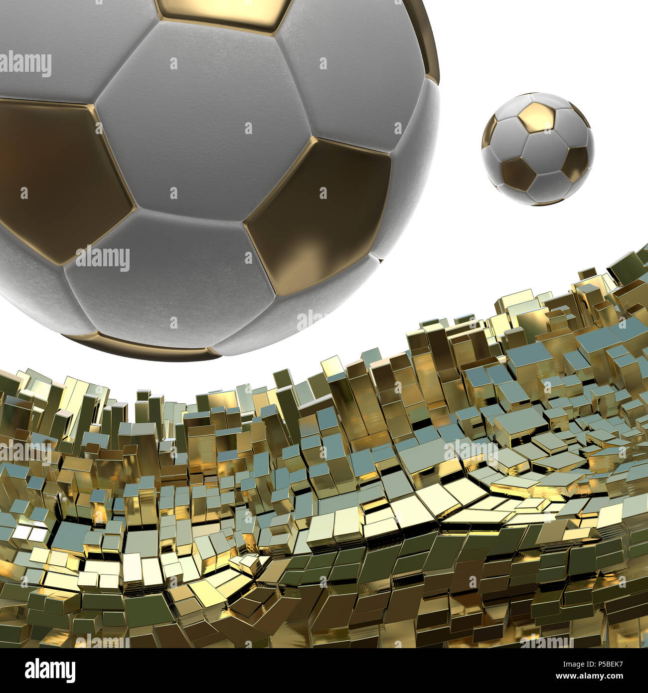 Soccer-sfere isolate su golden sfondo architettonico 3d illustrazione Foto Stock