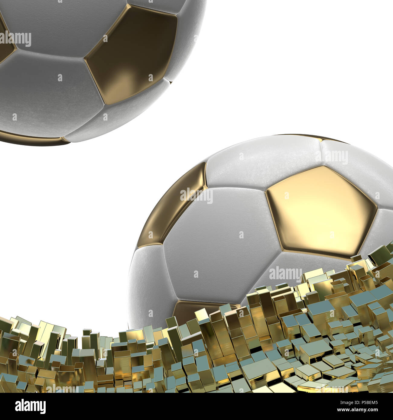 Soccer-sfere isolate su golden sfondo architettonico 3d illustrazione Foto Stock