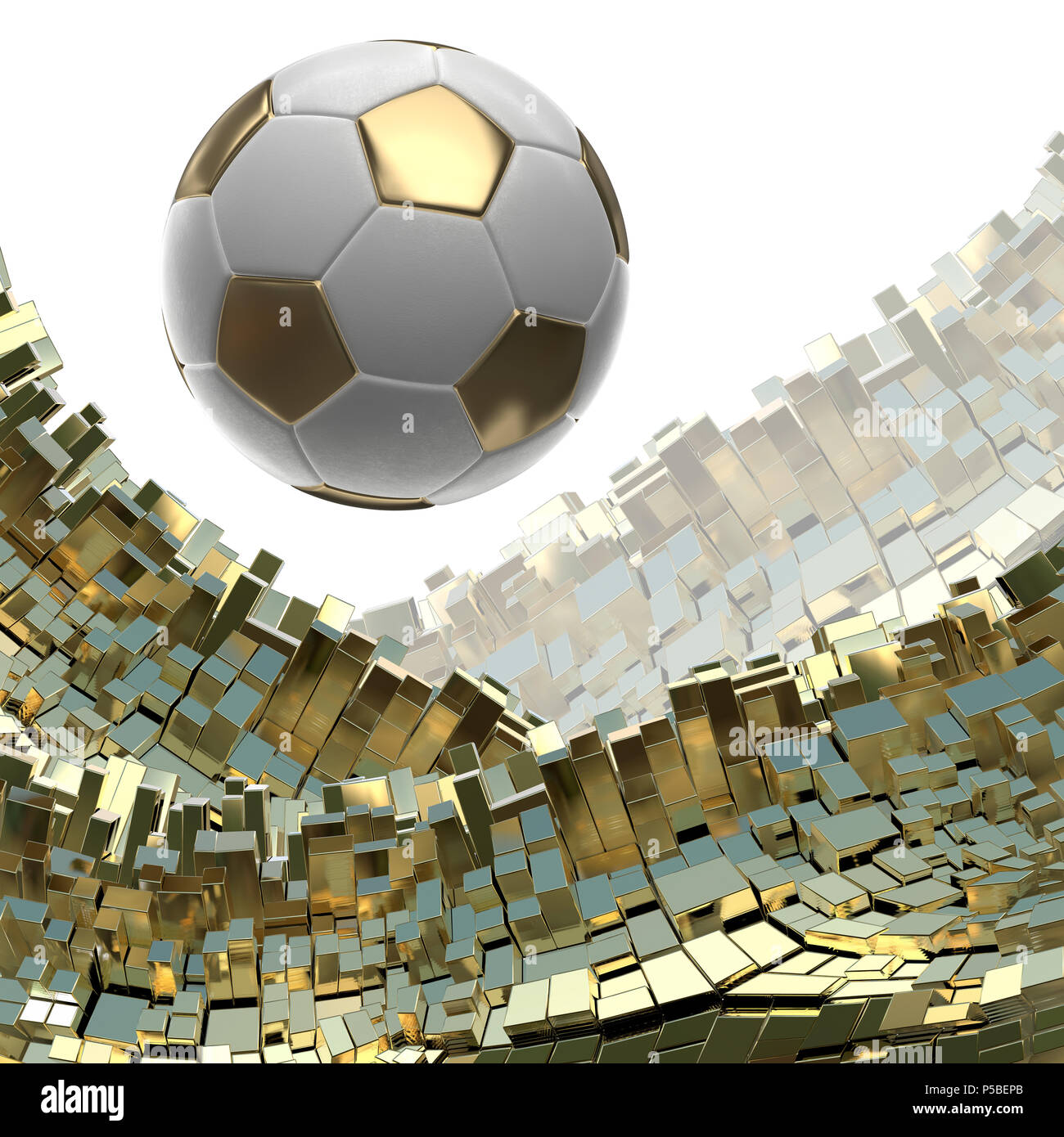 Soccer-sfere isolate su golden sfondo architettonico 3d illustrazione Foto Stock