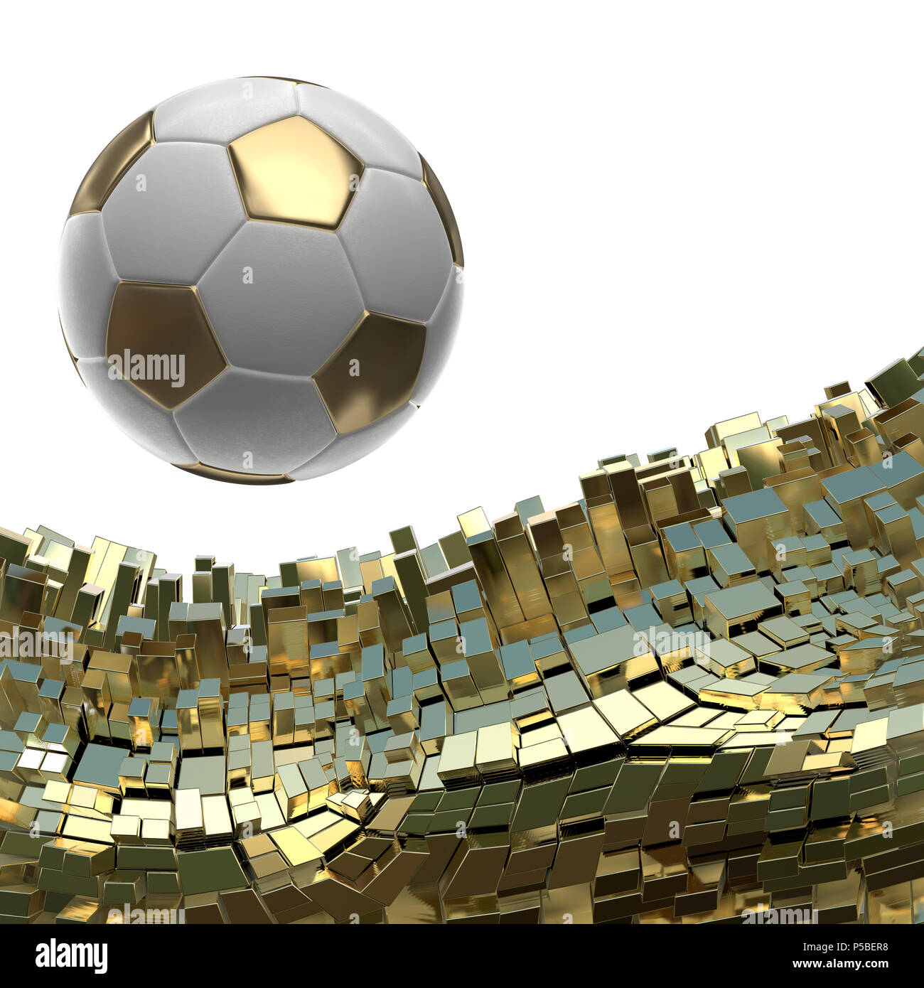 Soccer-sfere isolate su golden sfondo architettonico 3d illustrazione Foto Stock
