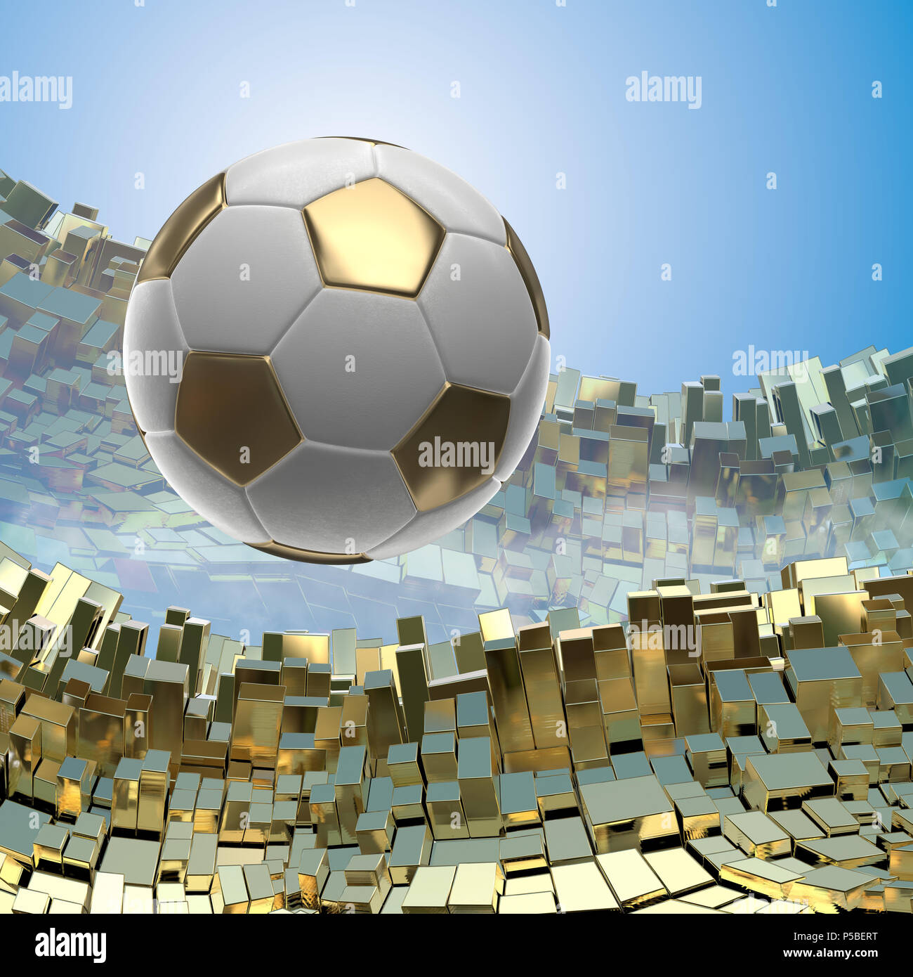 Soccer-sfere isolate su golden sfondo architettonico 3d illustrazione Foto Stock
