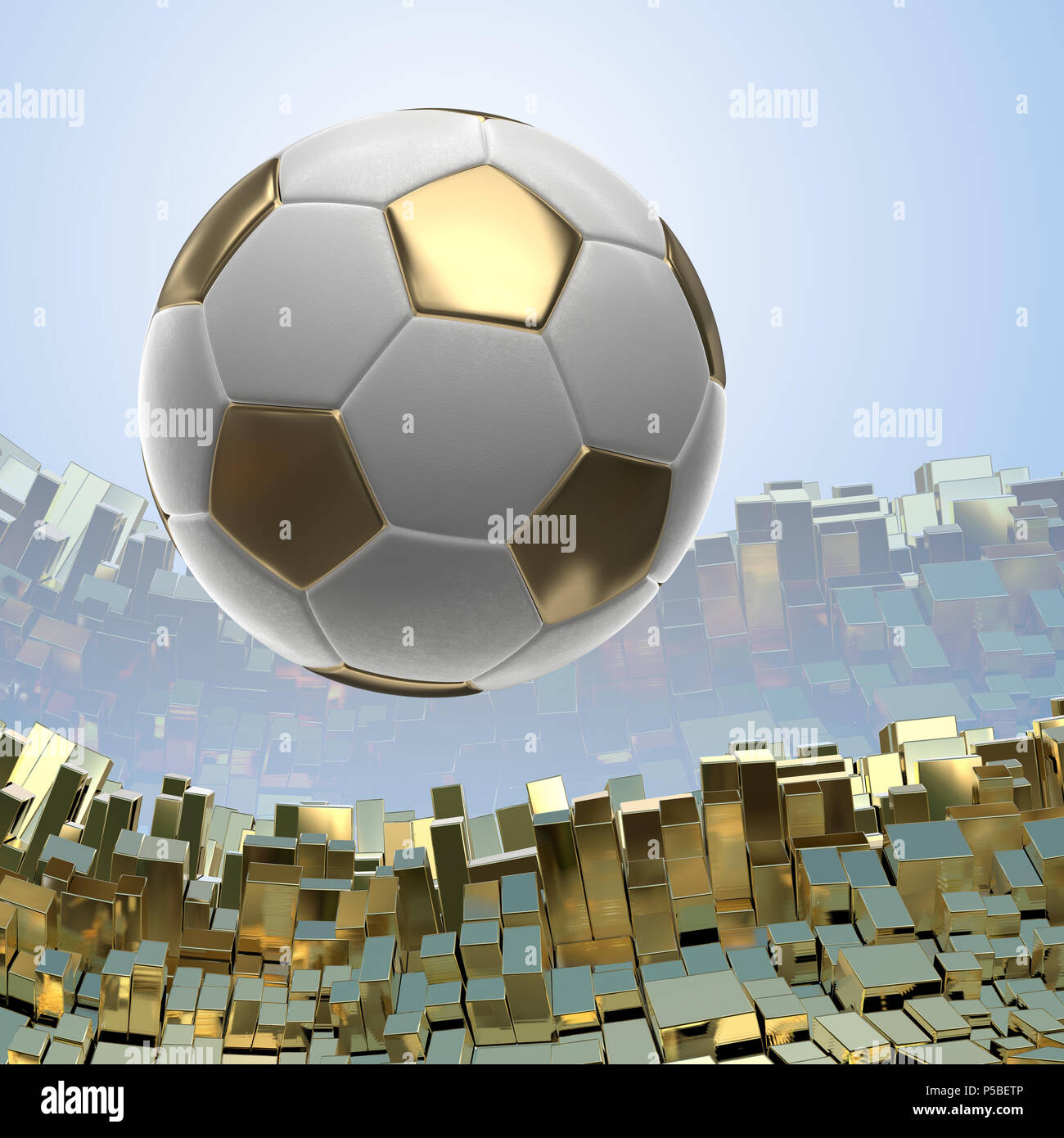 Soccer-sfere isolate su golden sfondo architettonico 3d illustrazione Foto Stock