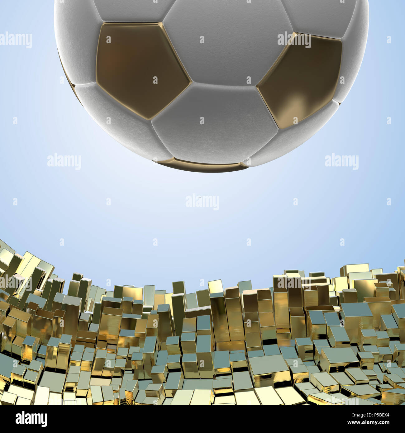 Soccer-sfere isolate su golden sfondo architettonico 3d illustrazione Foto Stock