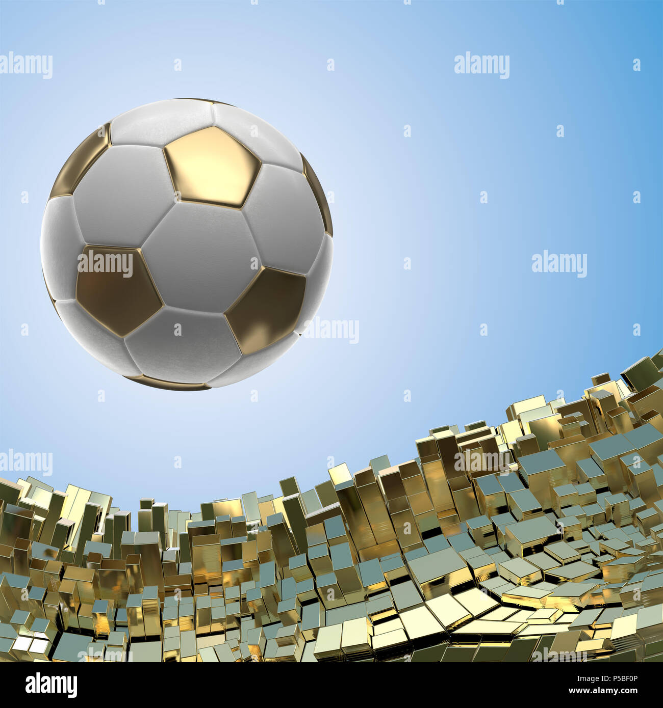 Soccer-sfere isolate su golden sfondo architettonico 3d illustrazione Foto Stock