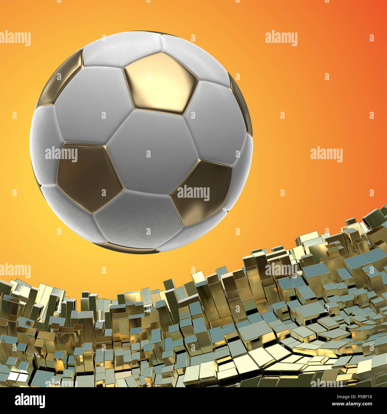 Soccer-sfere isolate su golden sfondo architettonico 3d illustrazione Foto Stock