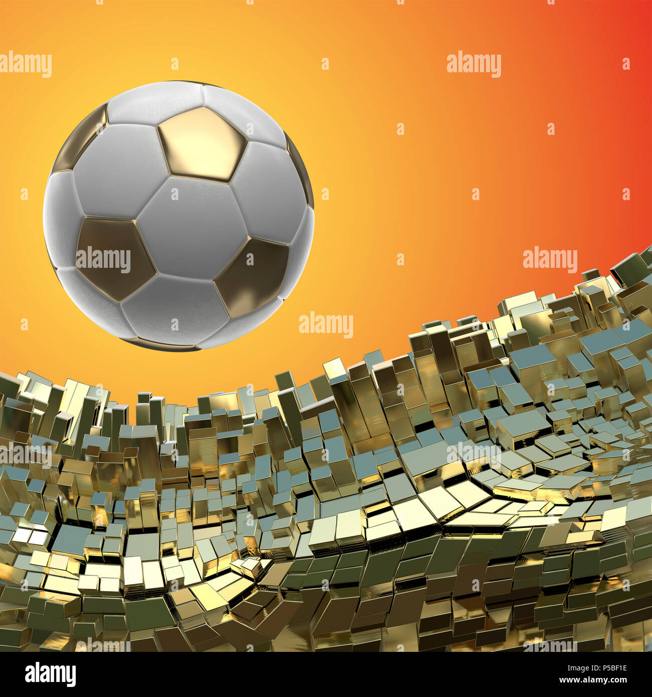 Soccer-sfere isolate su golden sfondo architettonico 3d illustrazione Foto Stock
