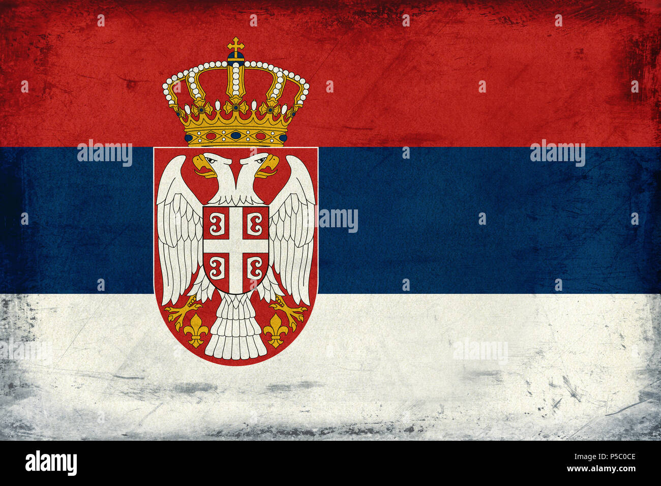 Vintage bandiera nazionale di Serbia background in Europa Foto Stock