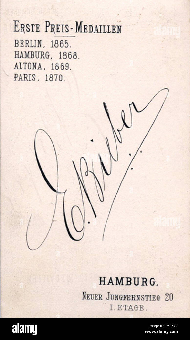 N/A. Inglese: revers CdV E. Bieber circa 1872. I nomi di località/città e anno per medaglie donate Deutsch: Revers CdV E. Bieber um 1872. Angaben von Ort u. Jahreszahl zu erworbenen Medaillen/Auszeichnungen . Il 26 novembre 2015. gie. Archiv 199 BieberCdVRevers16 Foto Stock