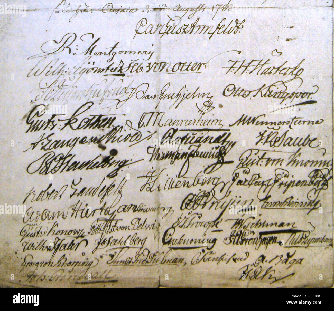N/A. Inglese: firme di alcuni degli ufficiali che partecipano al Anjala-conspiracy . 13 agosto 1788 (1891). 113 ufficiali dell'esercito svedese 103 Anjalaundertecknarna Foto Stock