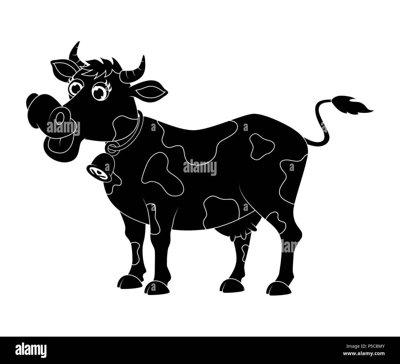 Cartoon carino mucca design silhouette isolati su sfondo bianco Illustrazione Vettoriale