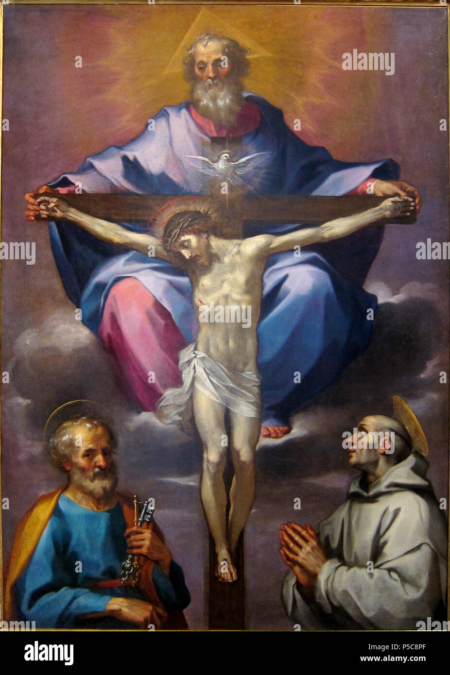 N/A. Francese: La Trinité avec saint pierre et saint Bernardin . tardo XVI secolo - inizio del XVII secolo. Ventura Salimbeni (1568-1613) nomi alternativi nascita Nome: Bevilacqua Descrizione pittore italiano Data di nascita e morte circa 1567/68 prima del 23 novembre 1613 Luogo di nascita e morte Siena Siena sede di lavoro Toskana competente controllo : Q1397817 VIAF:7661075 ISNI:0000 0000 8339 1043 ULAN:500013995 LCCN:nr2003028087 WGA:Salimbeni, Ventura WorldCat 71 Ajaccio Salimbeni Trinite Foto Stock