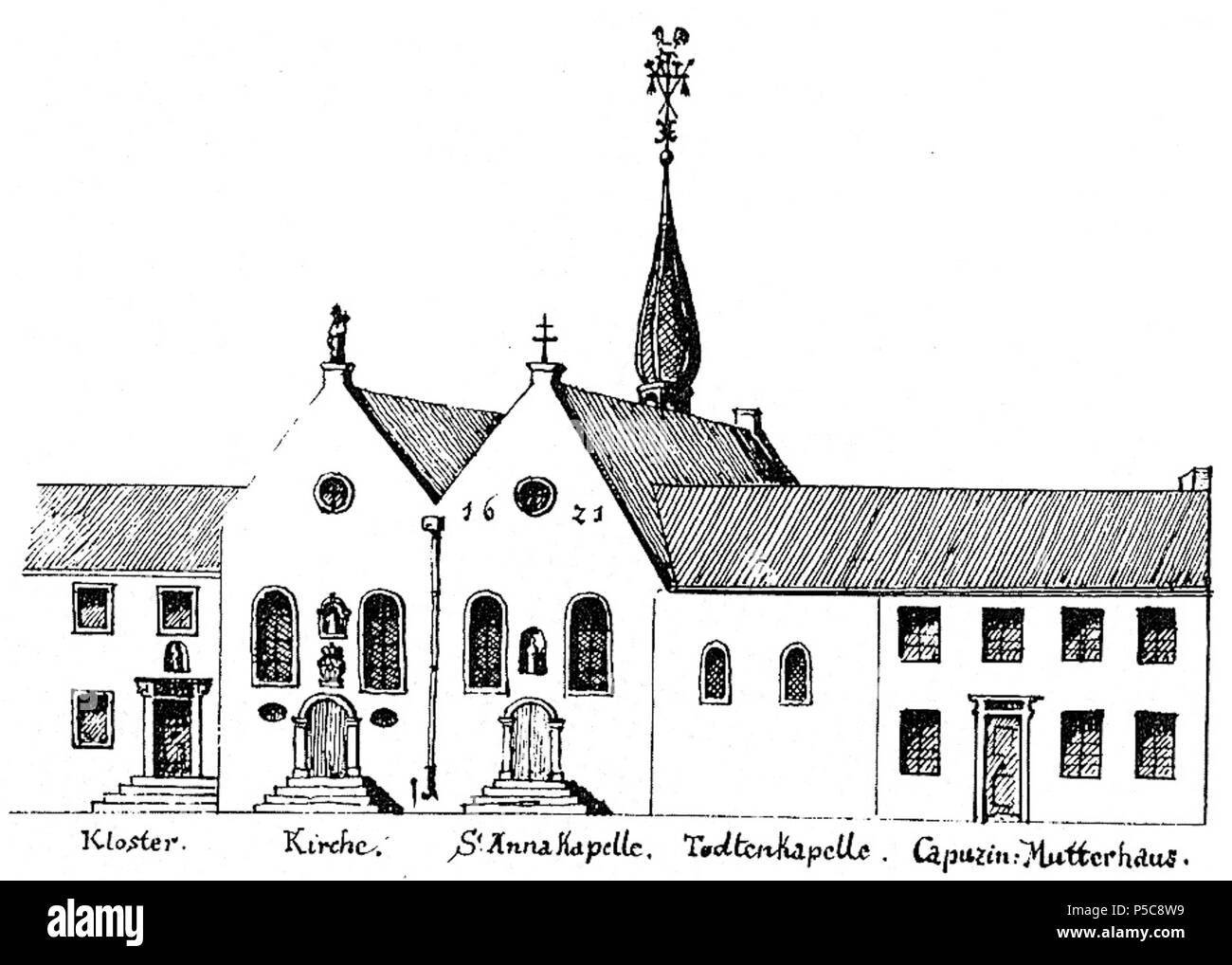 489 Düsseldorf, Kapuzinerkloster an der Ecke Flinger- und Mittelstraße Foto Stock