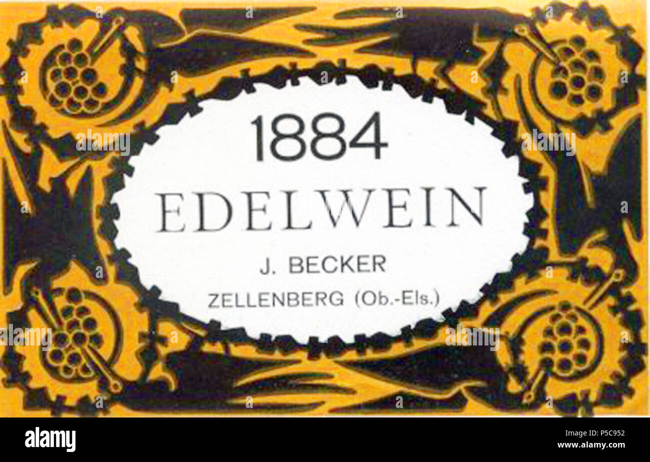 N/A. Français : étiquette de vin d'Alsace 1884 Inglese: vino Alsaziano label 1884 . Il 13 maggio 2011. JPS68 tramite photoshop 88 Alsazia 1884 Foto Stock