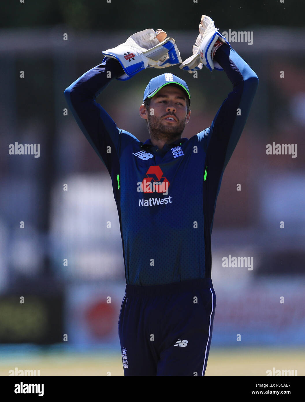 L'Inghilterra del Ben Foakes durante il match Tri-Series presso la Fischer County Ground, Leicester. Stampa foto di associazione. Picture Data: martedì 26 giugno, 2018. Vedere PA storia CRICKET Inghilterra Lions. Foto di credito dovrebbe leggere: Mike Egerton/filo PA. Restrizioni: solo uso editoriale. Nessun uso commerciale senza il previo consenso scritto da parte della BCE. Immagine ancora utilizzare solo. Assenza di immagini in movimento per emulare broadcast. Non rimuovere od oscurare del logo dello sponsor. Foto Stock