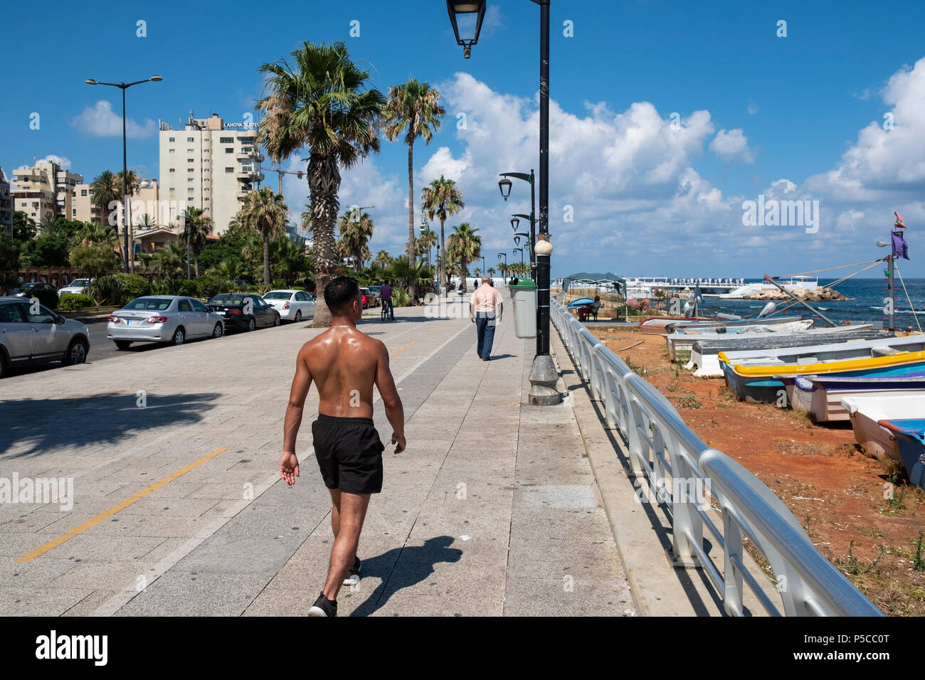 Vista lungo la Corniche a Beirut, in Libano. Foto Stock