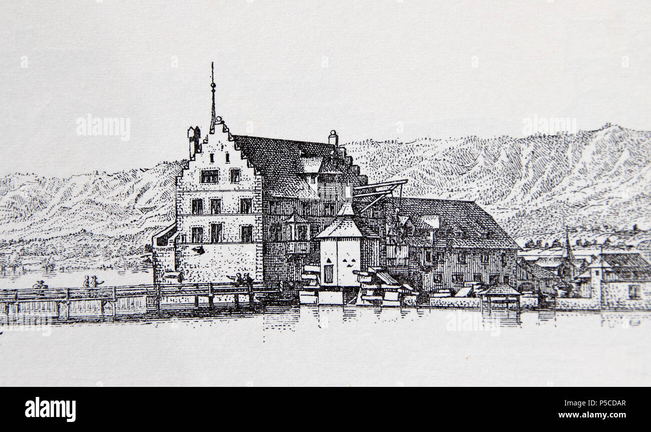 N/A. Das de:Bauhaus (Zurigo) auf einem Stich von Johann Balthasar Bullinger, 1770 . 1770. Johann Balthasar Bullinger, caricare da Adrian Michael 249 Bullinger altes Stadthaus Foto Stock