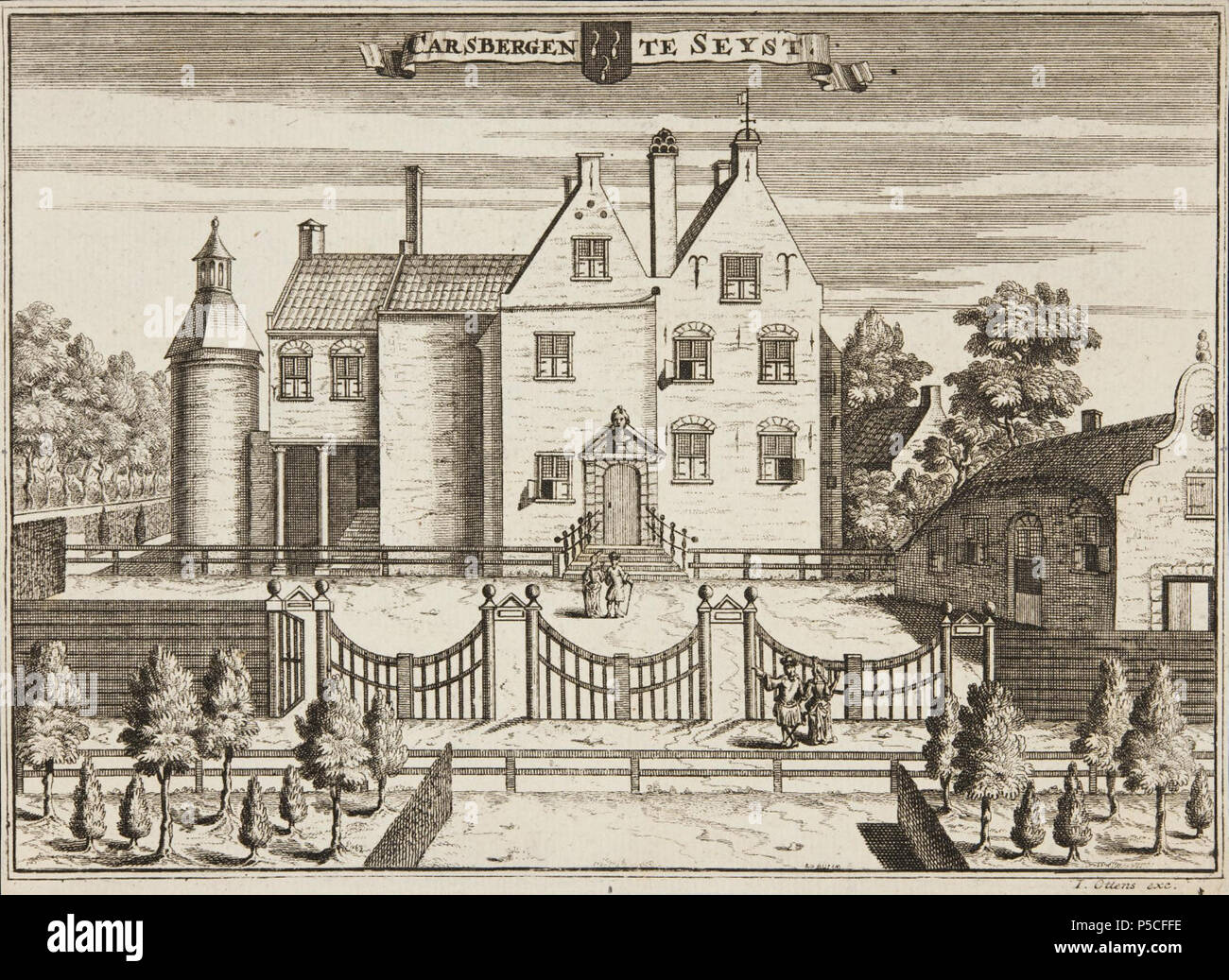 N/A. Inglese: Castello Carsbergen (Kersbergen) in Seyst (Zeist) nel 1700, disegno di Caspar Specht (1654-1710), l'incisione di Jan van Vianen (ca.1660-ca.1726) Nederlands: Ridderhofstad Carsbergen (Kersbergen) in Seyst (Zeist) nel 1700, porta tekening Caspar Specht (1654-1710), porta a rotocalco Jan van Vianen (ca.1660-ca.1726) . 1700. Relatore per parere: Caspar Specht (1654-1710) incisore: Jan van Vianen (ca.1660-ca.1726) 281 Castle Carsbergen te Seyst Foto Stock