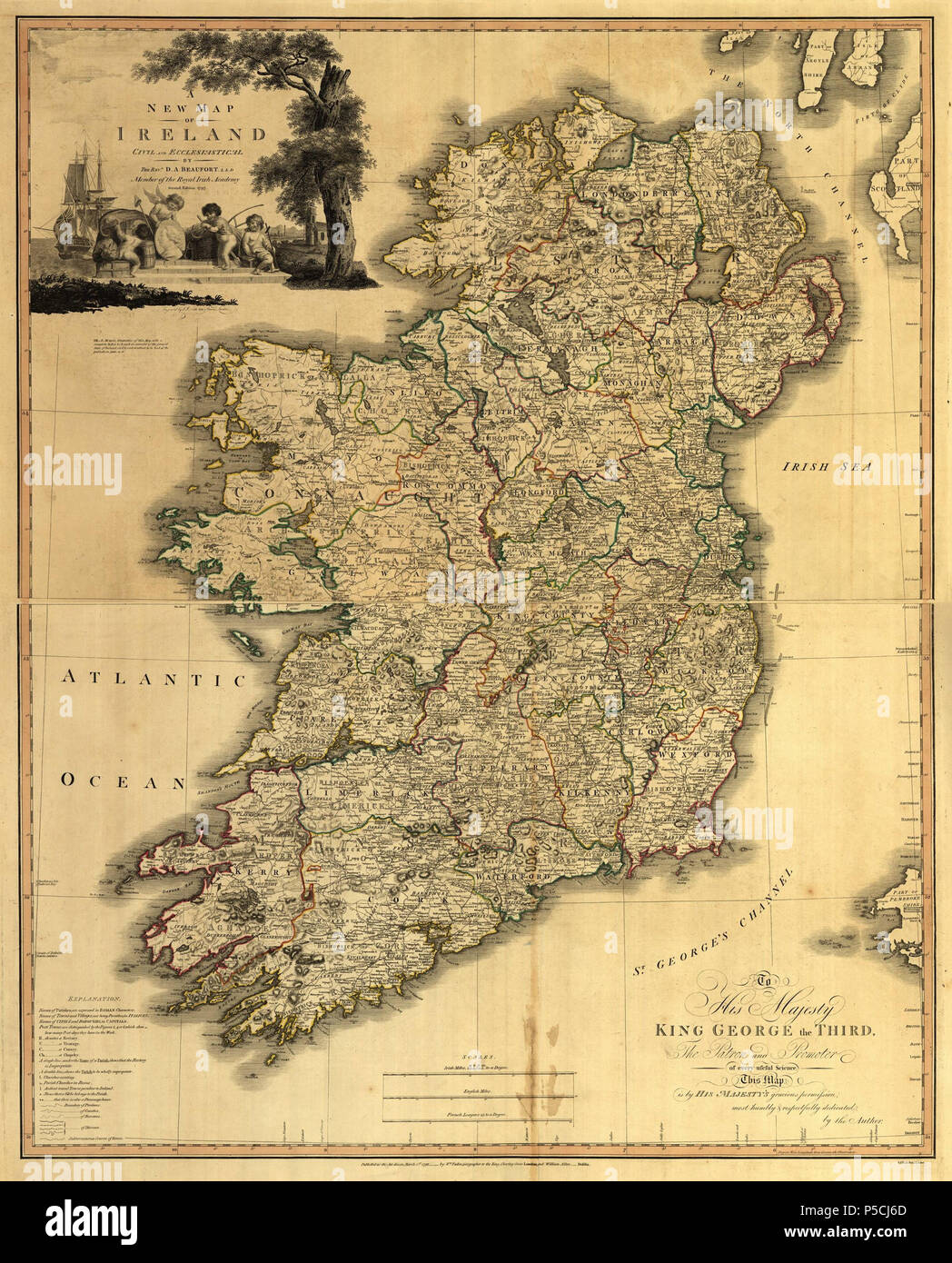 N/A. Inglese: una nuova mappa di Irlanda (civile ed ecclesiastica) pubblicato nel 1797 di D.A. Beaufort . 1797. D.A. Beaufort 45 una nuova mappa di Irlanda (civile ed ecclesiastica) Foto Stock