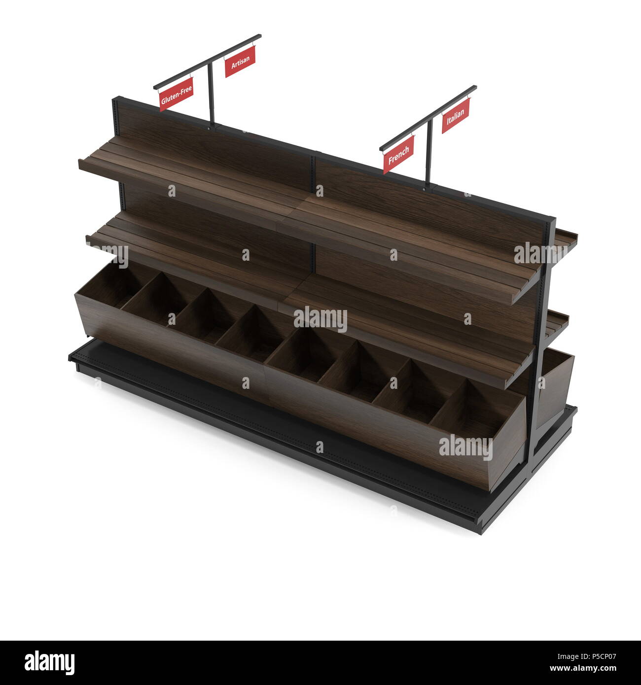 Panificio ripiano Slatted attrezzatura sul bianco. 3D illustrazione Foto Stock