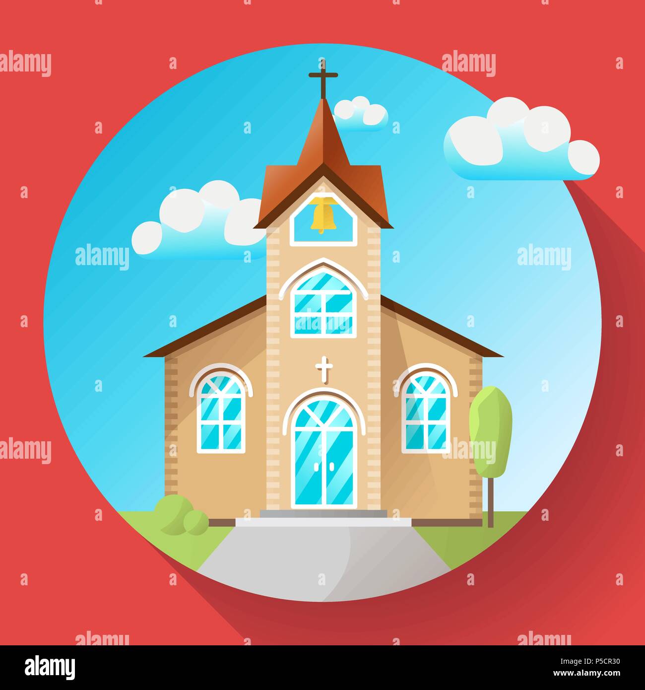 Vector chiesa edificio icona flat Illustrazione Vettoriale