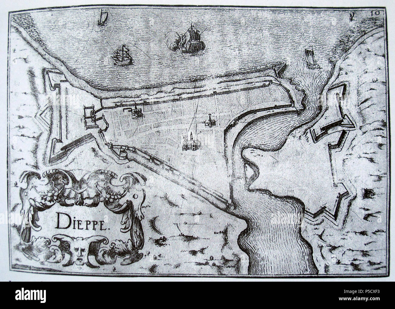 Mappa di Dieppe circa 1636. N/A 454 Dieppe-IMG 7006 Foto Stock