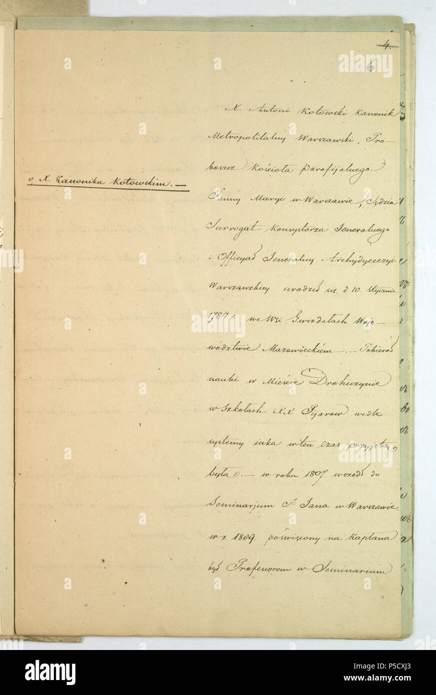 68 AGAD Zapiski sporządzone w Komisji Rządowej Spraw Wewnętrznych i Duchownych dotyczące patriotycznej postawy ks. Antoniego Kotowskiego 6 Foto Stock