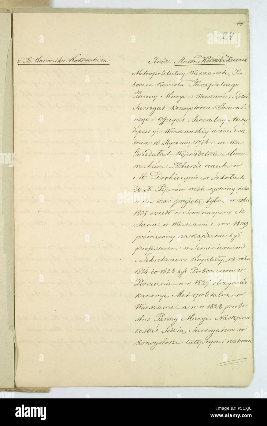 68 AGAD Zapiski sporządzone w Komisji Rządowej Spraw Wewnętrznych i Duchownych dotyczące patriotycznej postawy ks. Antoniego Kotowskiego 24 Foto Stock