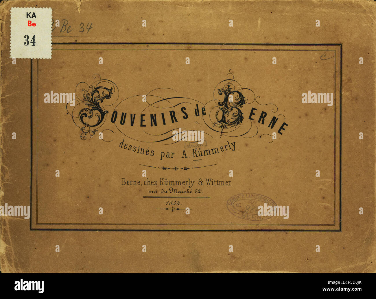 N/A. Français : Livre: 'Souvenirs de Berne', Deutsch: Buch: 'Souvenirs de Berne', . 1854. Kümmerly, Adrian 322 CH-NB-negozio di Souvenir de Berne-nbdig-18065-page001 Foto Stock