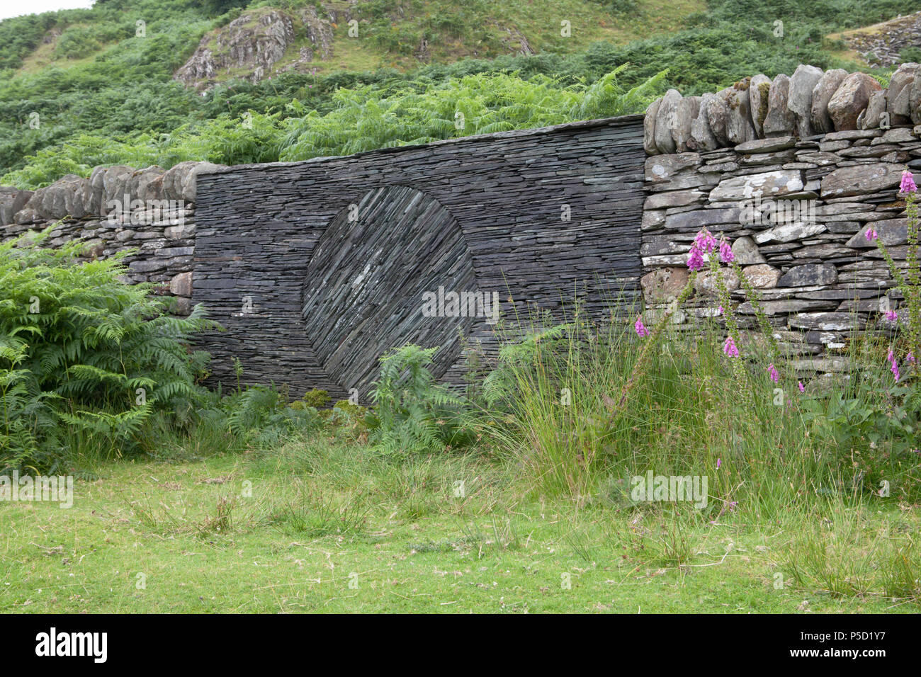 Dettaglio di Andy Goldsworthy's ovile a Tilberthwaite vicino a Coniston, nel distretto del Lago Foto Stock