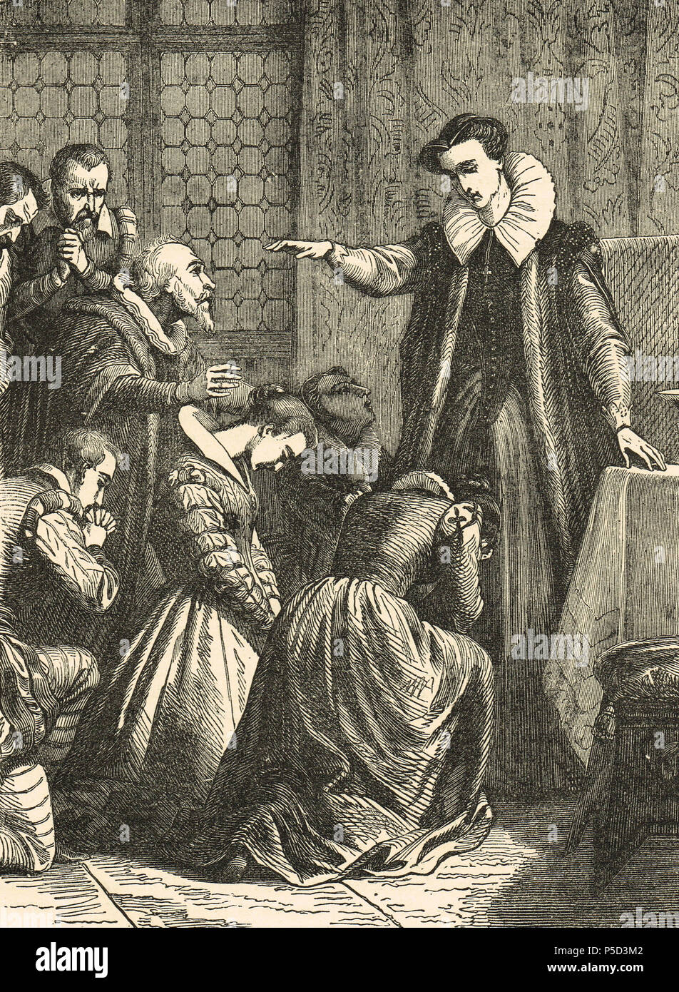 La regina Maria di Scozia, congedo dei suoi accompagnatori, prima della sua esecuzione, 1587 Foto Stock