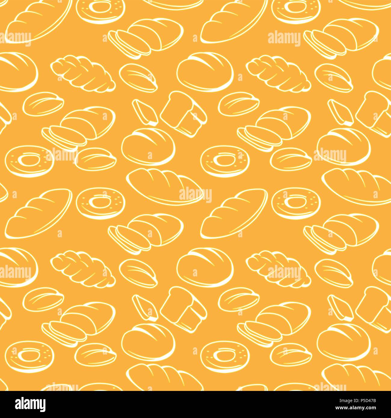 Prodotti da forno seamless pattern - pane, cornetti e panini con fettine Illustrazione Vettoriale