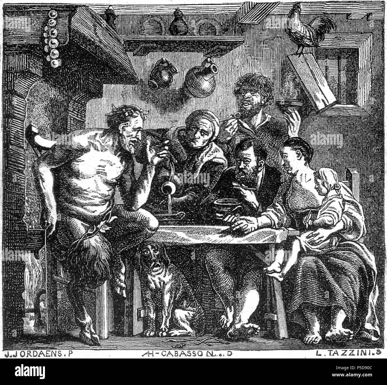 N/A. Nederlands: De sater en de boer . circa 1874. Louis Tazzini (-), dopo A. Cabasson Harang (1814-1884), dopo Jacob Jordaens (I) 65 dopo Jacob Jordaens (I) 001 Foto Stock