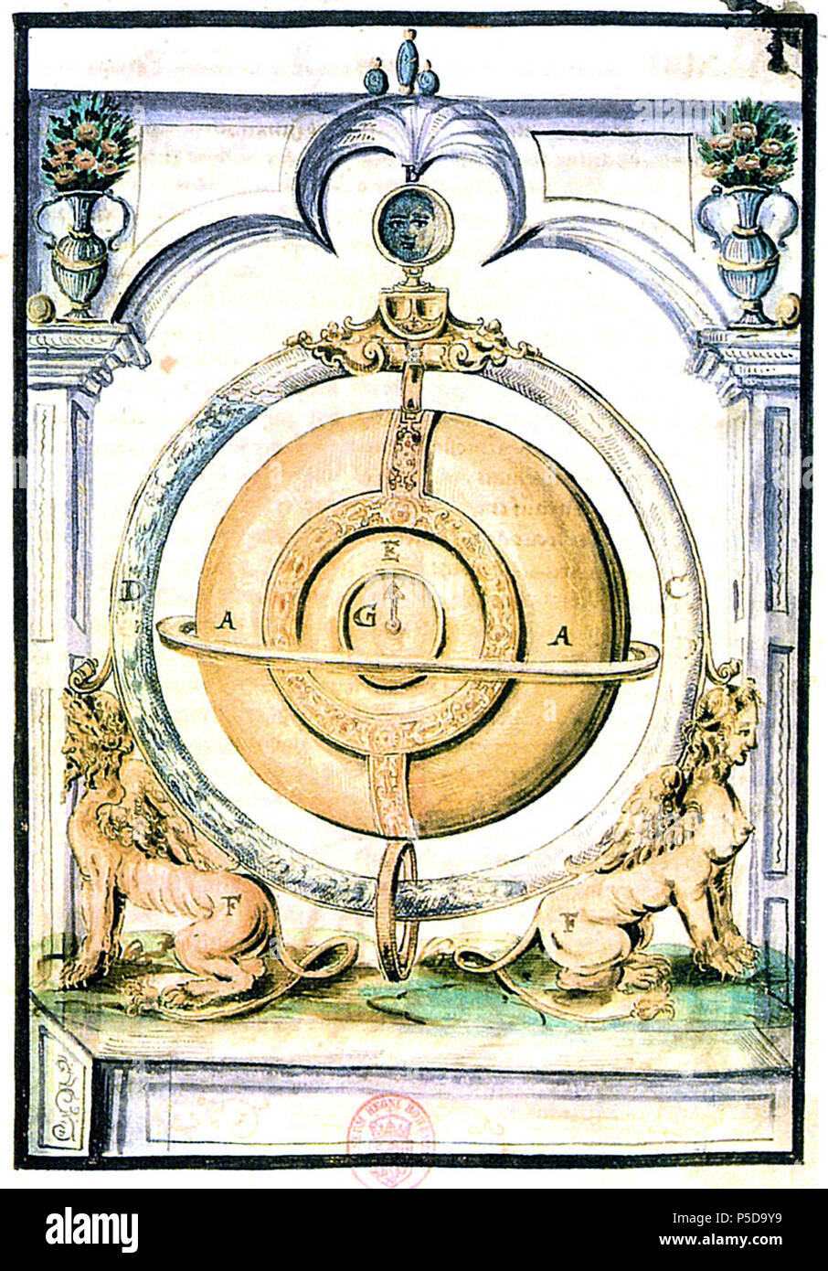 N/A. Inglese: l'orologio barometrica di Cornelis Drebbel brevettato in 1598 ed allora noto come "perpetuum mobile". Stampare da Hiesserle von Choda (1557-1665). tra il 1557 e il 1665. Hiesserle von Choda 471 Drebbel-Clock Foto Stock