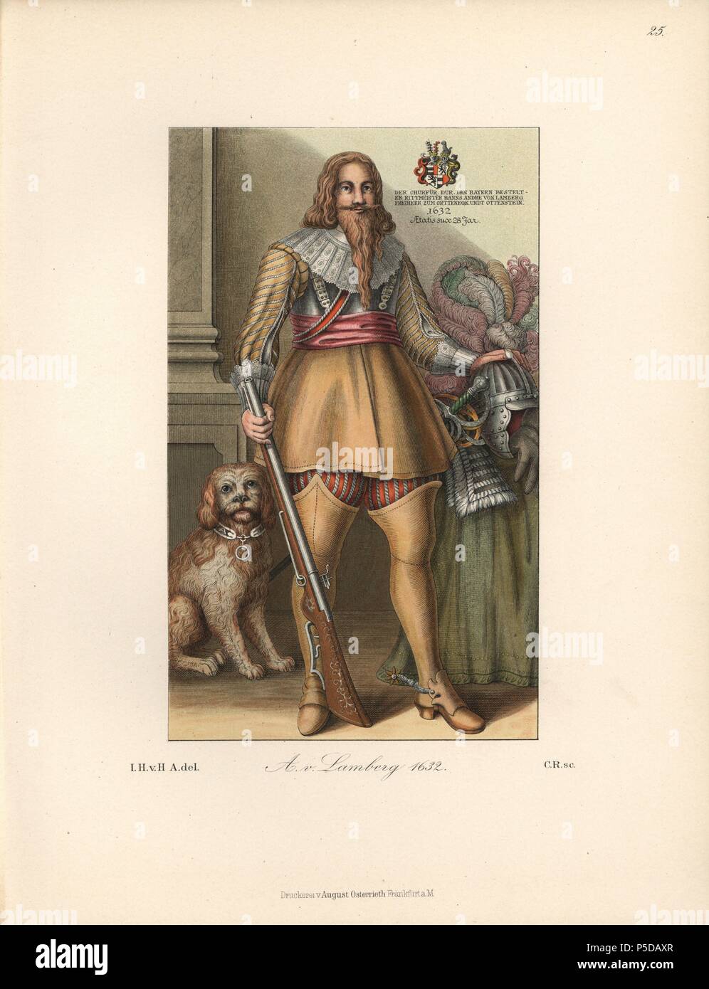 Andreas von Lamberg, da un ritratto in oli 1632 nel castello di Heidelberg, con stemma, armatura e cane. Chromolithograph da Hefner-Alteneck 'costumi, opere d arte e di apparecchi dal Medioevo al XVII secolo", Francoforte, 1889. Illustrazione dal dottor Jakob Heinrich von Hefner-Alteneck, litografata da CR e pubblicato da Heinrich Keller. Il dott. Hefner-Alteneck (1811 - 1903) era un museo tedesco curatore, archeologo, storico dell'arte, illustratore e incisore. Foto Stock