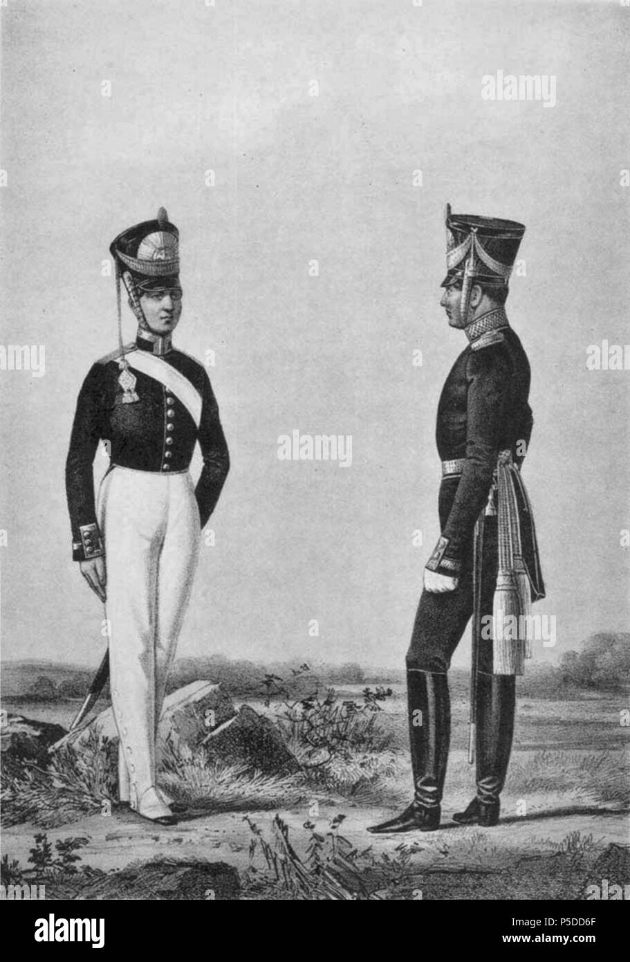 N/A. Русский: Юнкер и Обер-Офицер Артиллерийского училища, 1820-1822. prima del 1841. Unknown 20 17 2354 illustrazioni per libri di descrizione storica degli abiti e armi di truppe russe Foto Stock